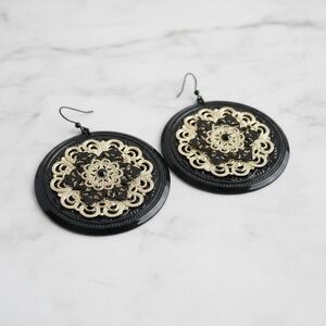 Ornate Black and Gold Filigree Earrings